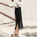 Graceful Lace Skirt with Dual Slits Flattering Extended Size Skirt