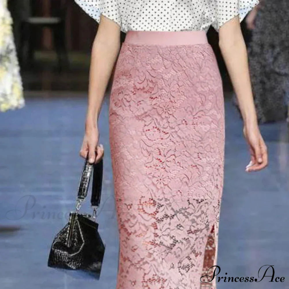 Graceful Lace Skirt with Dual Slits Flattering Extended Size Skirt