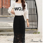 Graceful Lace Skirt with Dual Slits Flattering Extended Size Skirt