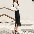 Graceful Lace Skirt with Dual Slits Flattering Extended Size Skirt