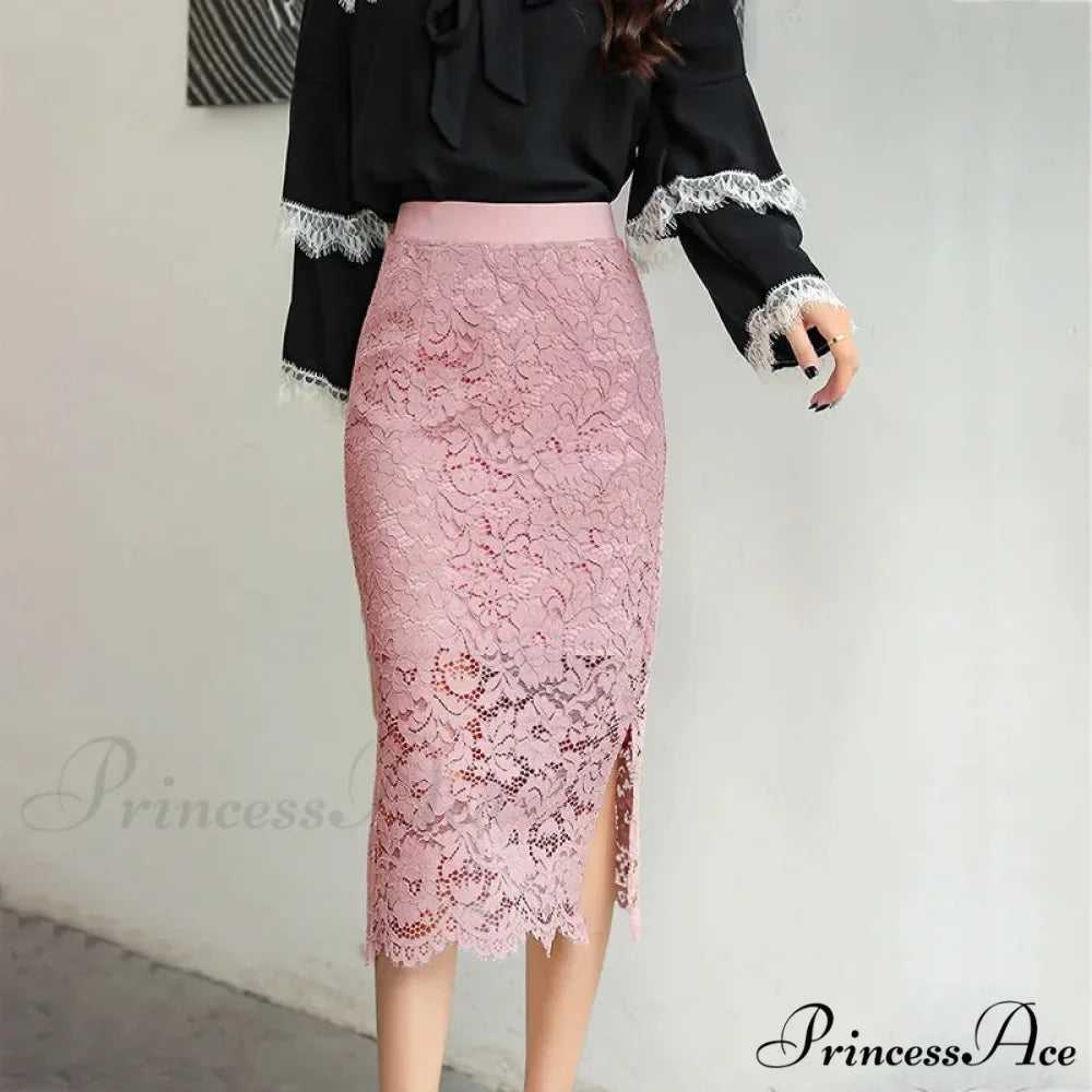 Graceful Lace Skirt with Dual Slits Flattering Extended Size Skirt