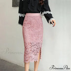 Graceful Lace Skirt with Dual Slits Flattering Extended Size Skirt