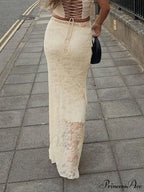 Graceful Lace Trumpet Skirt Festive Transparent Maxi Skirt