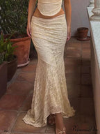 Graceful Lace Trumpet Skirt Festive Transparent Maxi Skirt