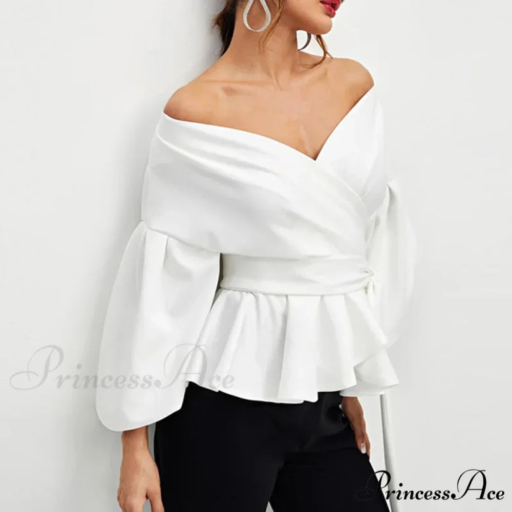 Graceful Off-the-shoulder Plunging Neckline Lace-up Fitted Top