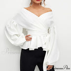 Graceful Off-the-shoulder Plunging Neckline Lace-up Fitted Top