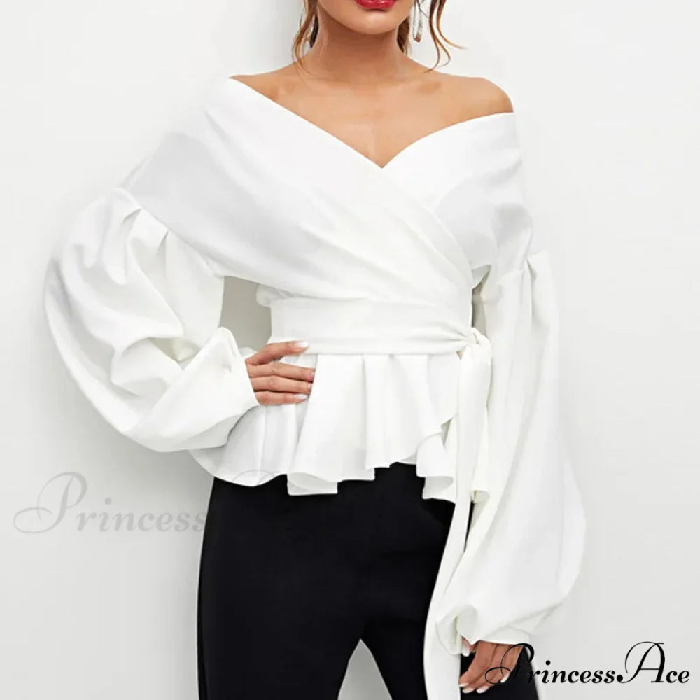 Graceful Off-the-shoulder Plunging Neckline Lace-up Fitted Top