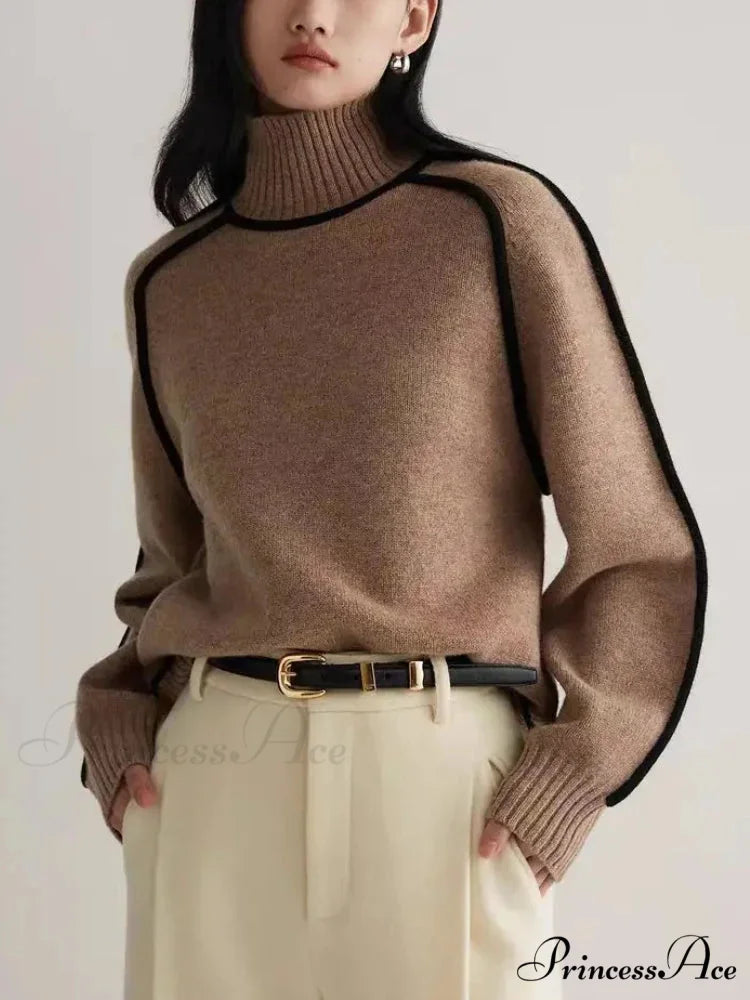 Graceful Semi High Neck Merging Sweater