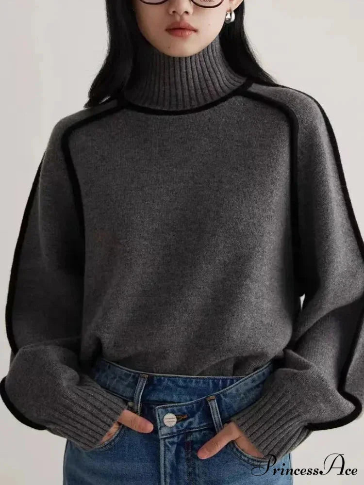 Graceful Semi High Neck Merging Sweater