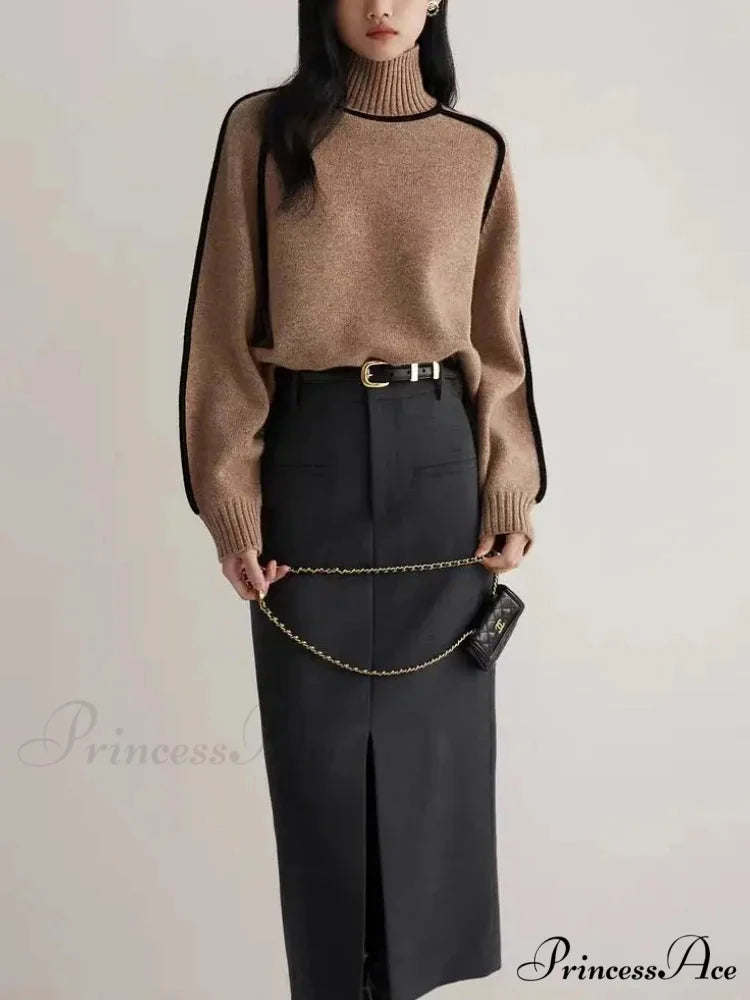 Graceful Semi High Neck Merging Sweater