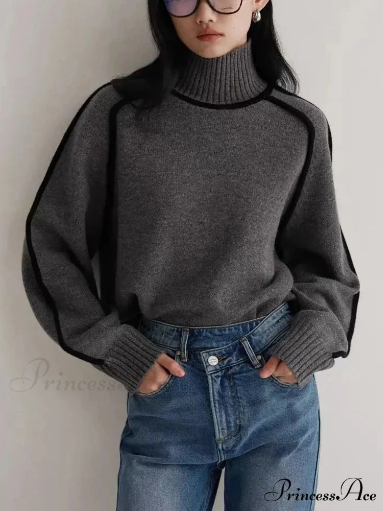 Graceful Semi High Neck Merging Sweater