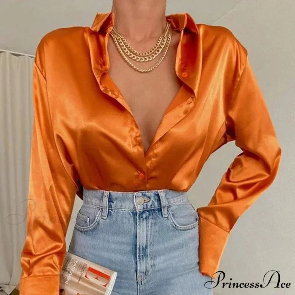 Graceful Silk Azure Long Sleeve Retro Blouse