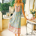 Graceful Sleeveless Flower Rayon Cotton Midi Boho Dress