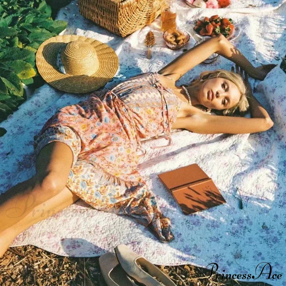 Graceful Sleeveless Flower Rayon Cotton Midi Boho Dress