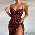 Graceful Spaghetti Strap V-Neck Floral Print Dress