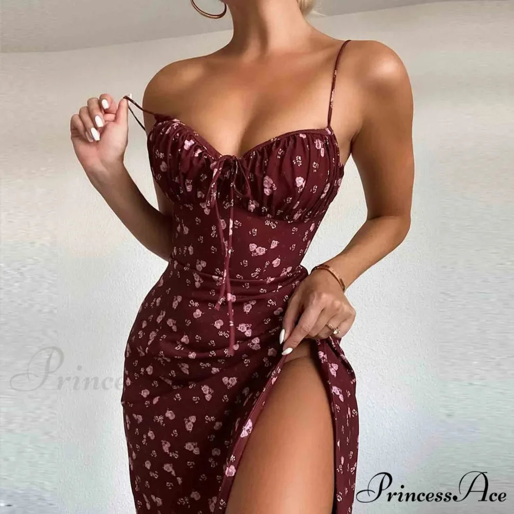 Graceful Spaghetti Strap V-Neck Floral Print Dress