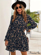 Graceful Spring Autumn Flower Pattern A-line Flower Dress