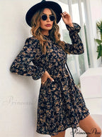 Graceful Spring Autumn Flower Pattern A-line Flower Dress