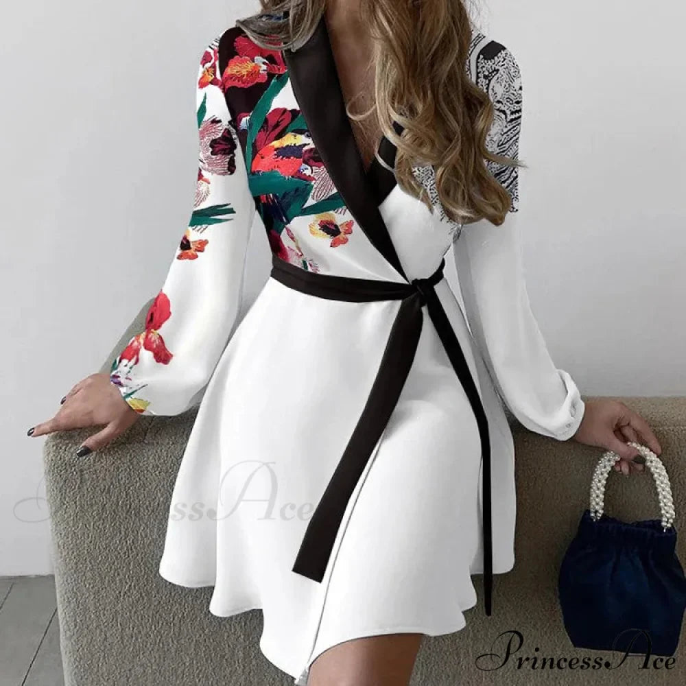 Graceful Thin Flowered Turtleneck Women's Dress