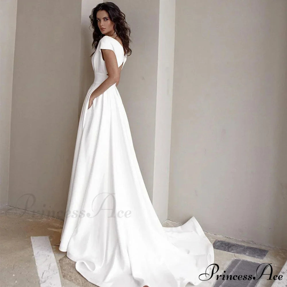Graceful V-Neck Flared Wedding Gown