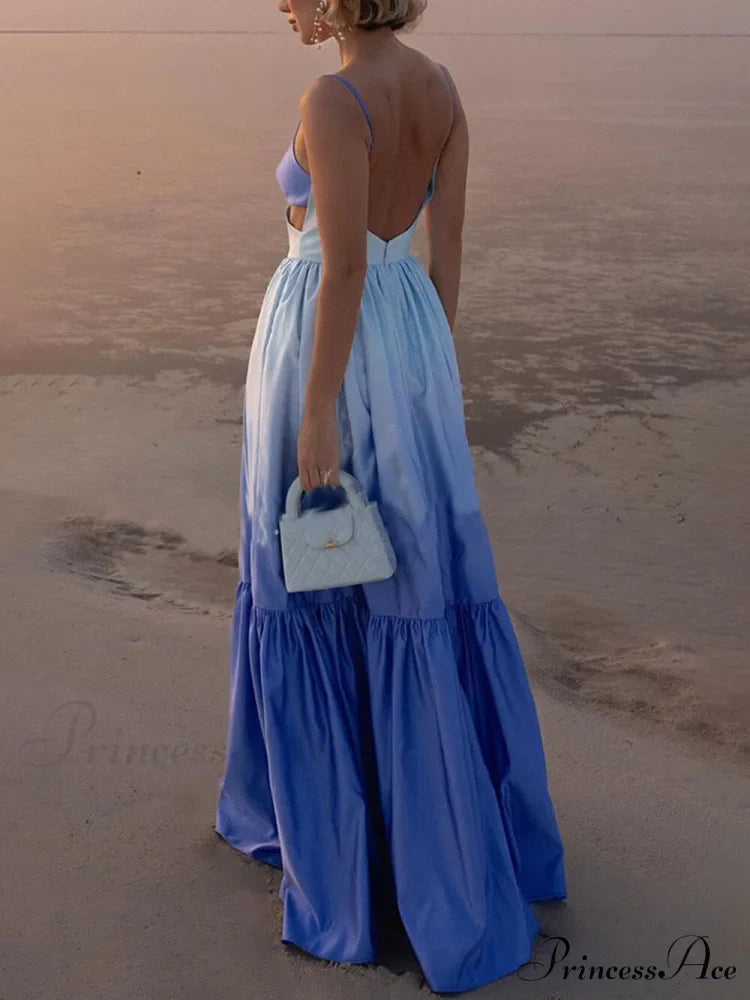 Gradient Color Print Cutout Graceful Waist Tiered Maxi Dress