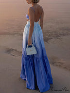 Gradient Color Print Cutout Graceful Waist Tiered Maxi Dress