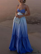 Gradient Color Print Cutout Graceful Waist Tiered Maxi Dress