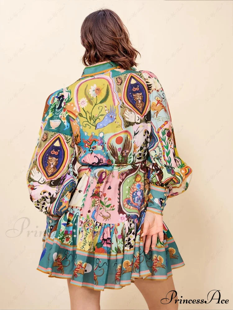 Graffiti Casual Evergreen Charming Printing Mini Dress