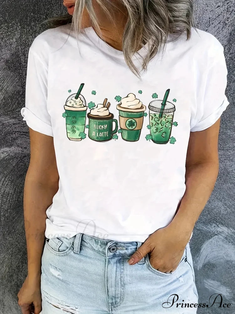 Graphic Print Short Sleeve St. Patrick's Day Coffee Women's Summer & Spring T-shirt