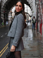 Gray Circular Neck Folded Short Skirt Jacket