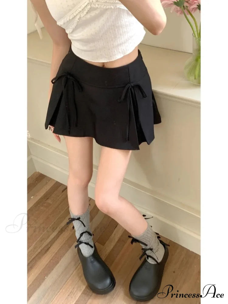 Gray Ribbon Folded Retro Skirt