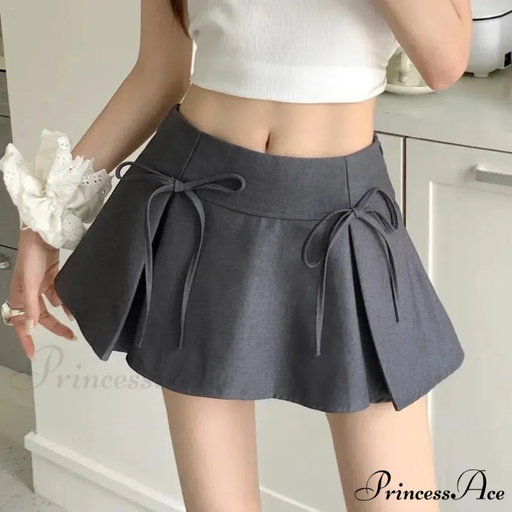 Gray Ribbon Folded Retro Skirt