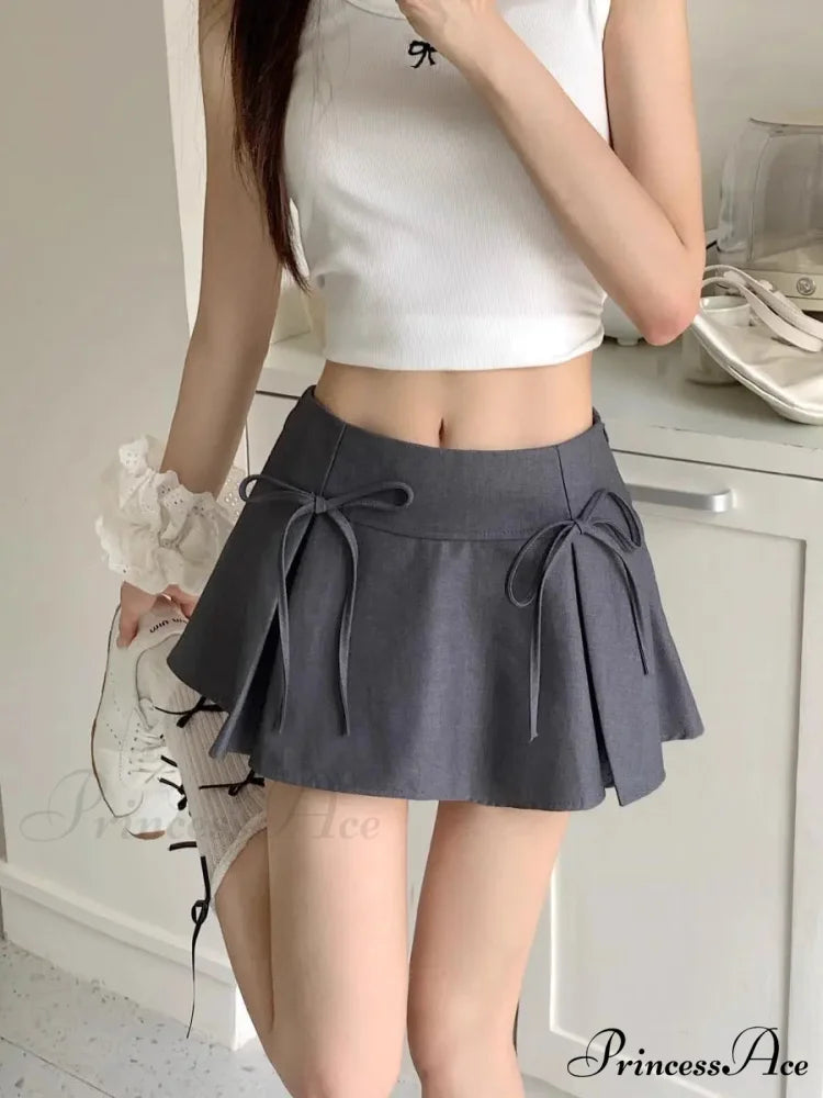 Gray Ribbon Folded Retro Skirt