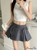 Gray Ribbon Folded Retro Skirt