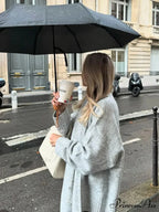 Gray Scarf Collar Baggy Cashmere Cardigan