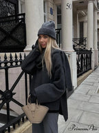 Gray Scarf Collar Woolen Jacket