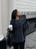 Gray Scarf Collar Woolen Jacket