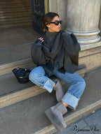 Gray Scarf Collar Woolen Jacket