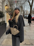 Gray Scarf Collar Woolen Jacket