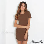 Gray Solid Patchwork Round Neck Short Dress