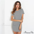 Gray Solid Patchwork Round Neck Short Dress