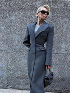 Gray Solitary Buttoned Wool Overcoat