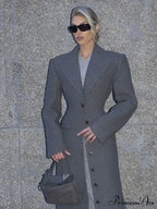Gray Solitary Buttoned Wool Overcoat