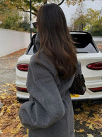 Gray Tall Neck Extended Woolen Coat