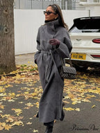 Gray Tall Neck Extended Woolen Coat