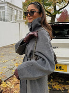 Gray Tall Neck Extended Woolen Coat