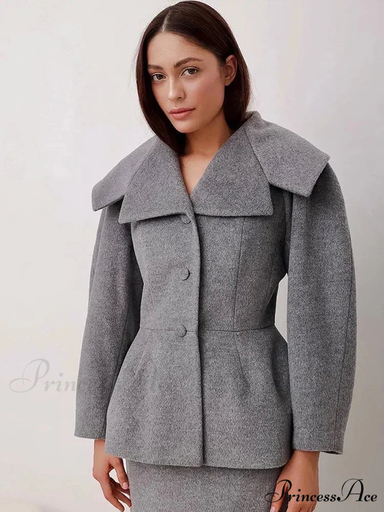 Gray Wool Blends Overcoat