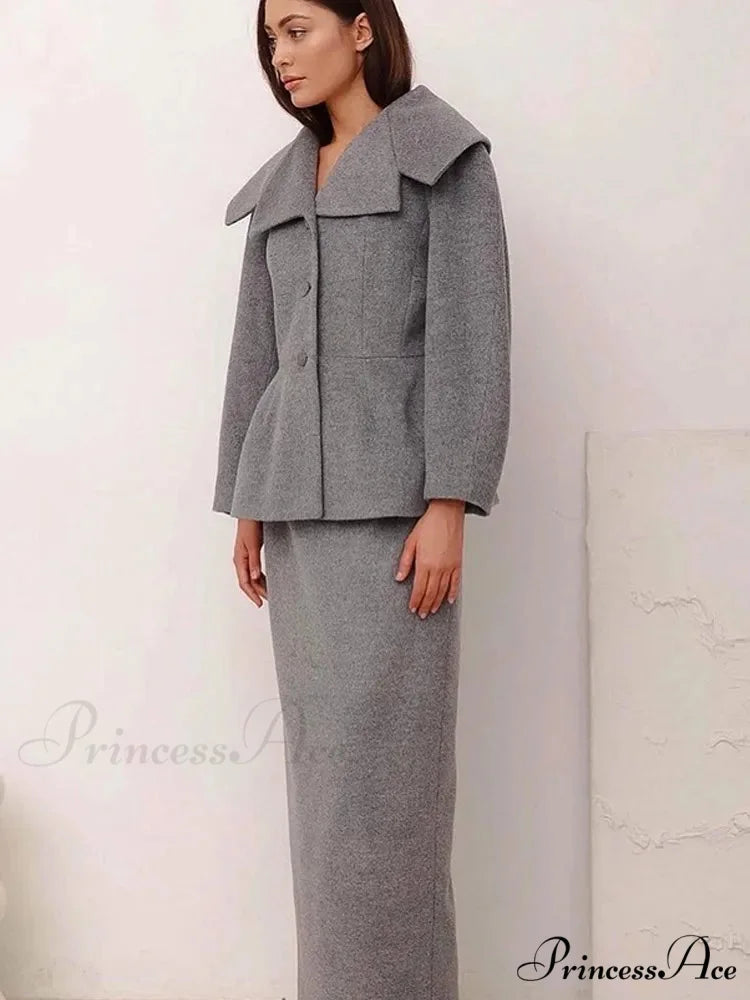 Gray Wool Blends Overcoat