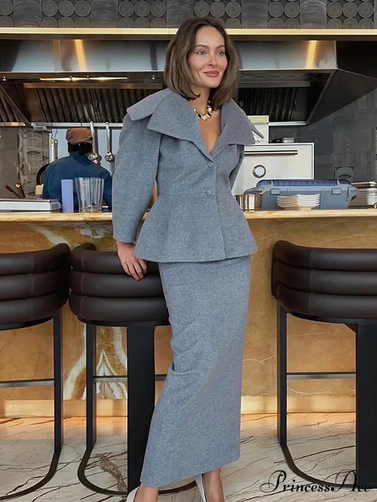 Gray Wool Blends Overcoat