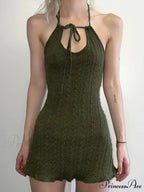 Green Floral Print Trendy Y2K Mini Dress